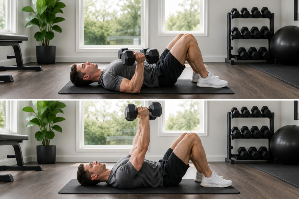 Home Alternatives for a Gym Bench. A man performing floor presses.